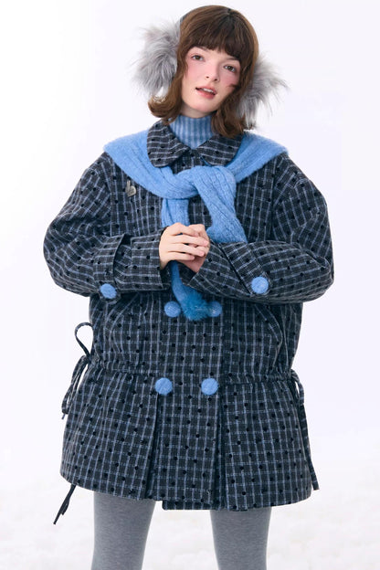 Dark Gray Plaid Wool Coat