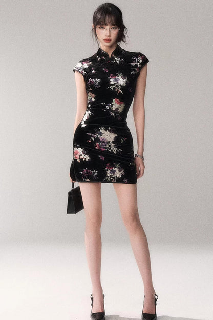 Gold-Embellished Velvet Dress