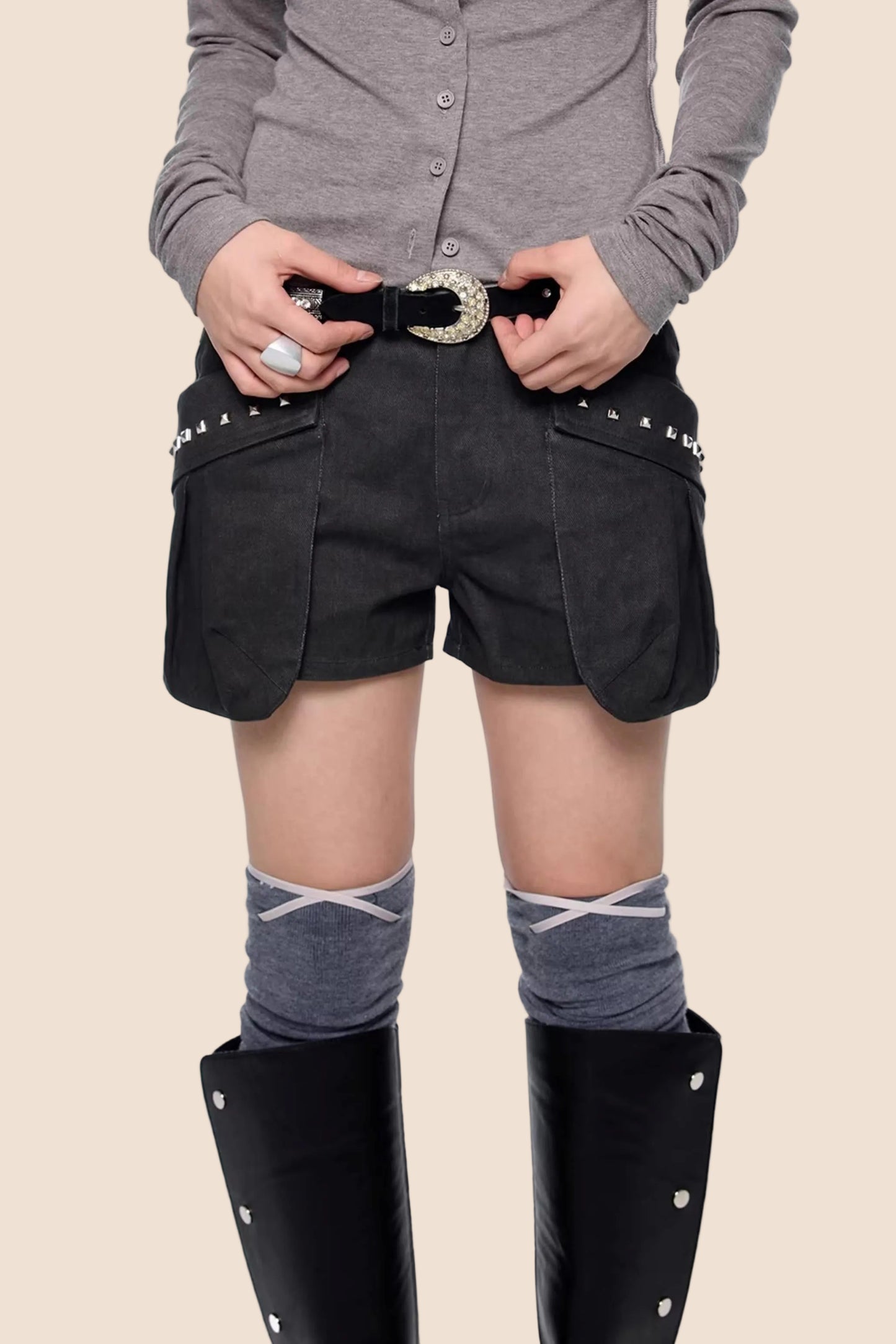 Rivet Pleated A-Line Shorts