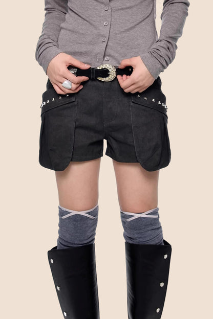 Rivet Pleated A-Line Shorts