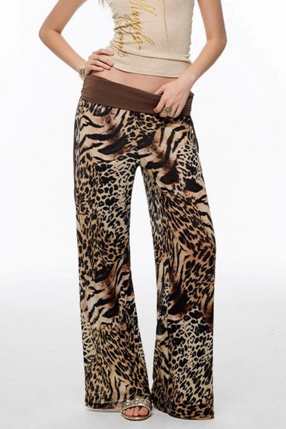 Leopard Chiffon Wide-Leg Pants