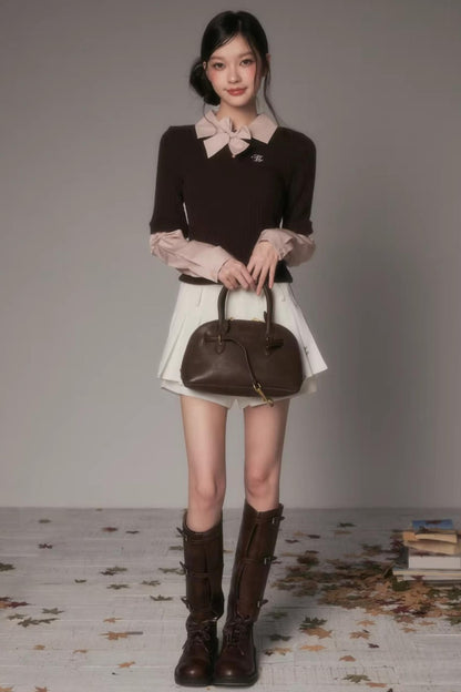 Patchwork Lapel Knit Sweater