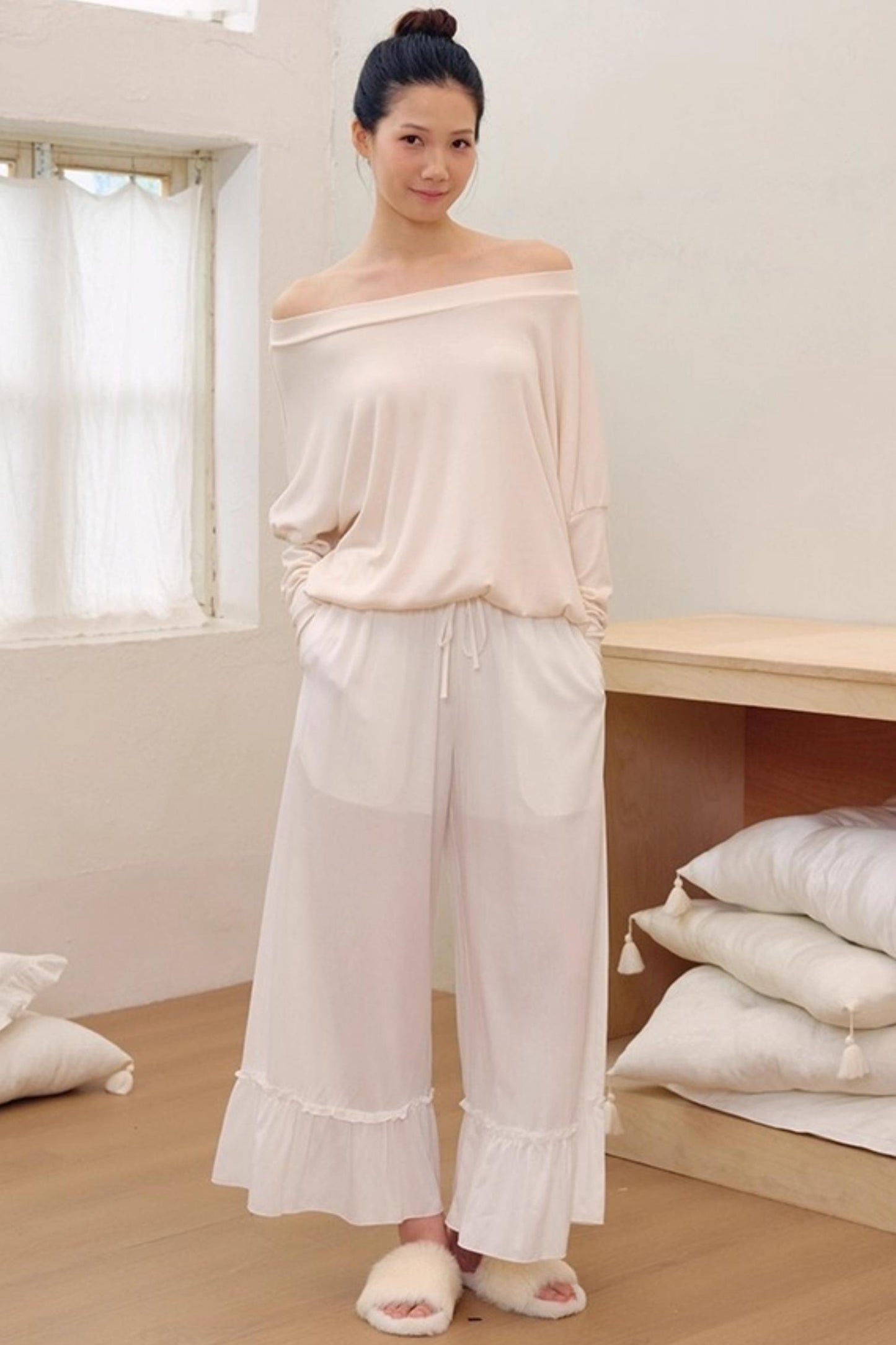 Puff Sleeves Cotton Long-Sleeved T-Shirt