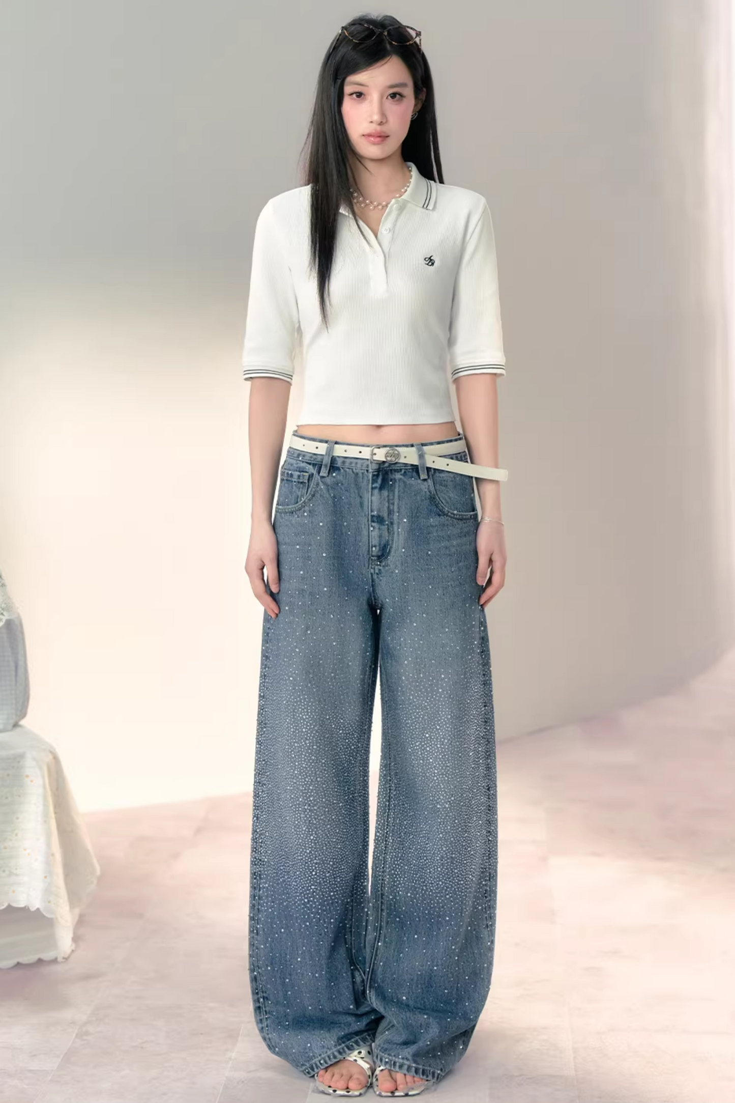 Three-Dimensional Waffle Knit Polo Top