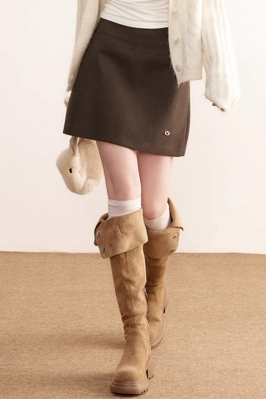 Gray Wool A-Line Skirt