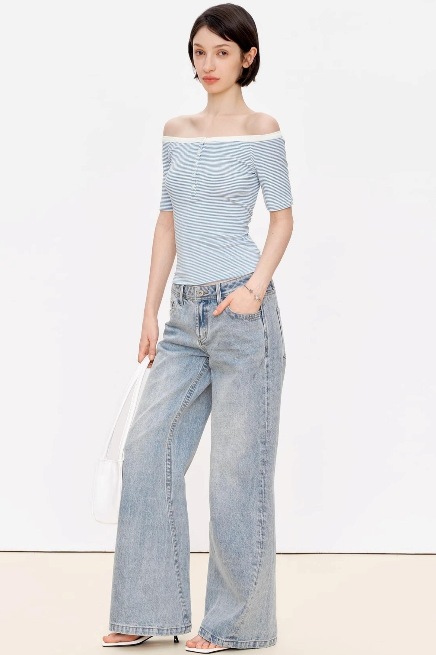 Blue Asymmetrical Lace Top