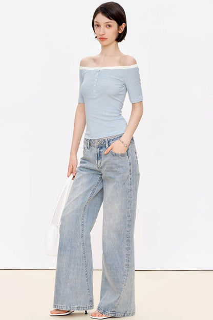 Blue Asymmetrical Lace Top