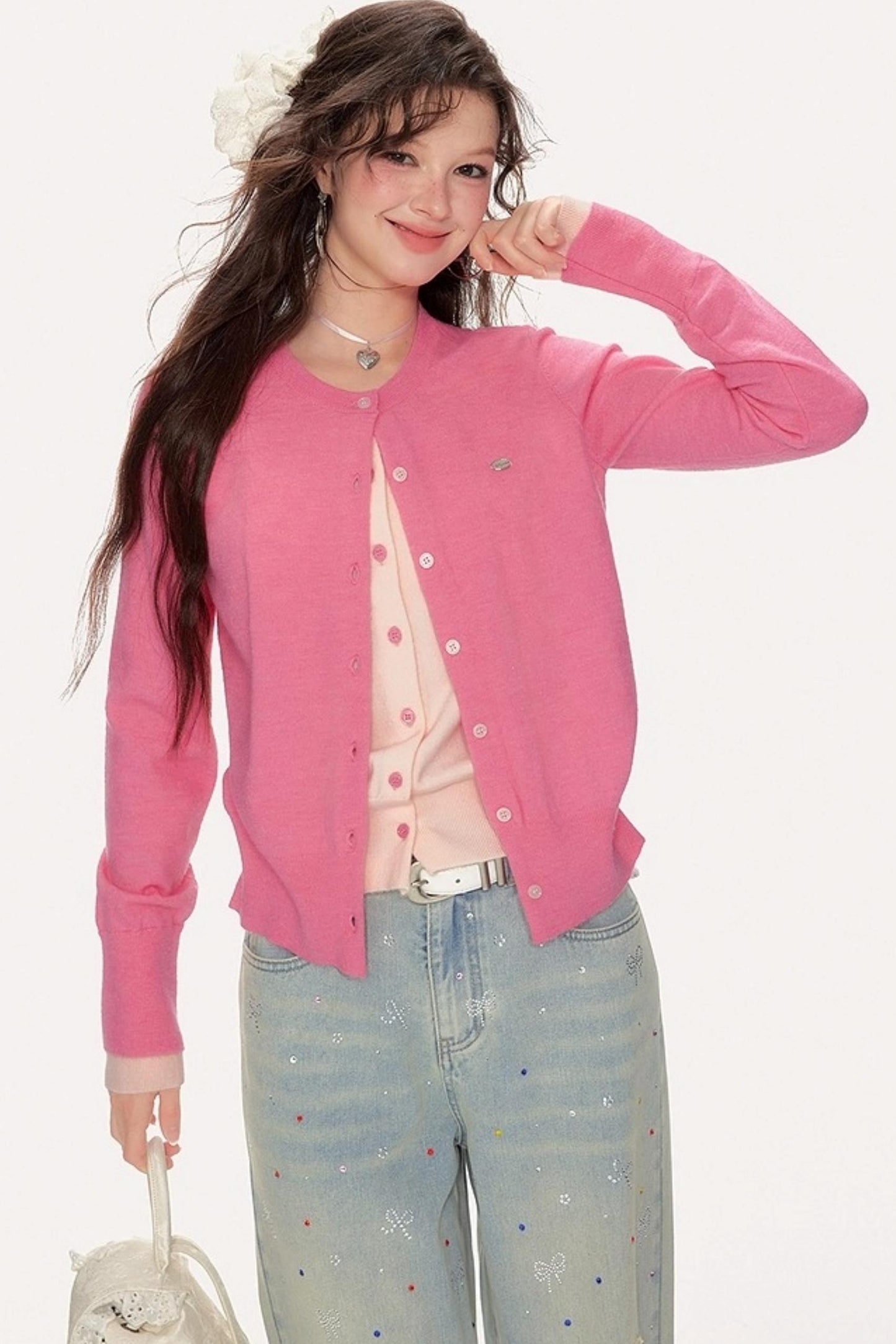 Sweet Girly Contrast Knitted Cardigan