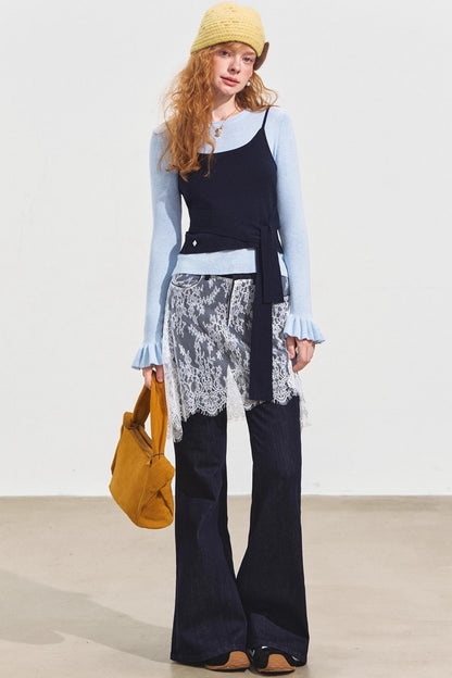 Fake Two Lace Curtain Bootcut Jeans