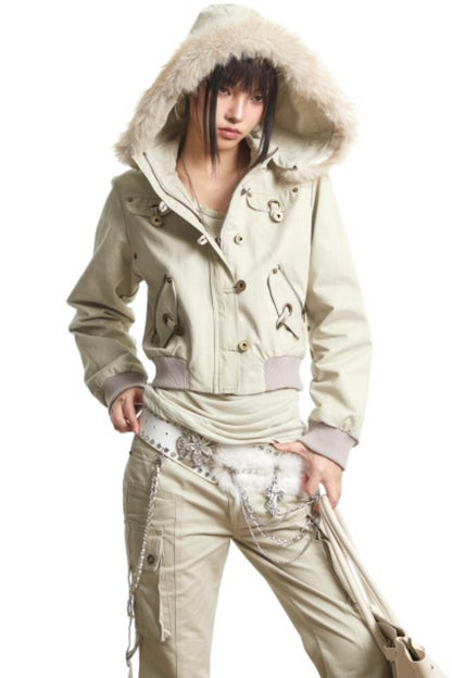 Retro Light Green Hooded Jacket