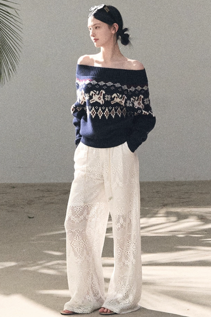 Hollow Crochet Lace Pants