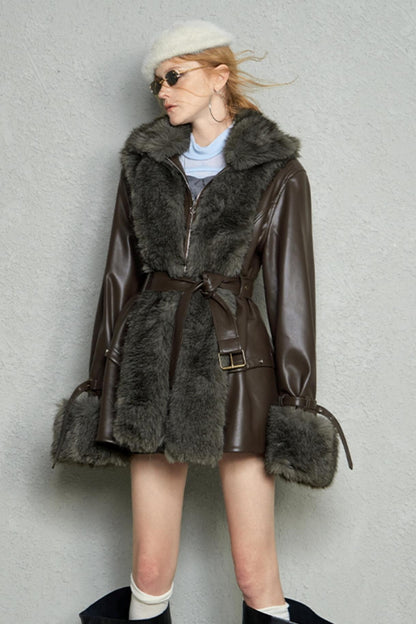 Detachable Eco-Fur Padded Leather Jacket