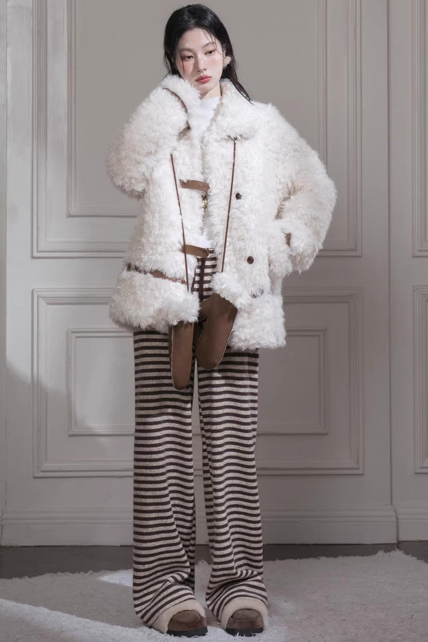 Wool Knit Striped Pants