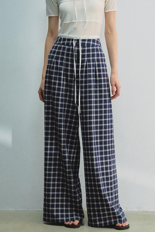 Summer Chic Blue Plaid Pants