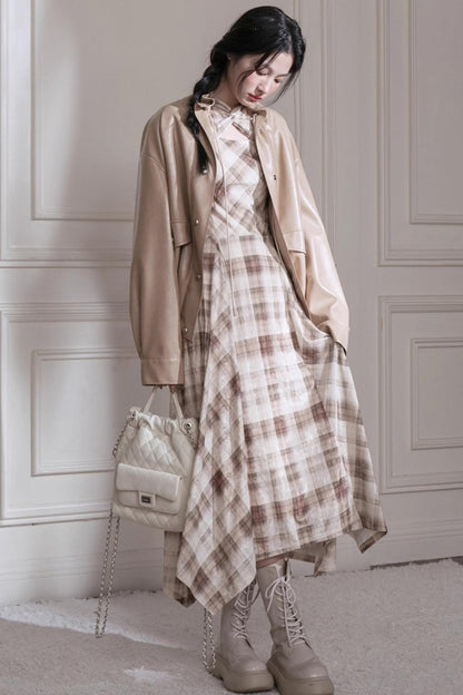 Plaid Light Shadow Long Sleeve Dress