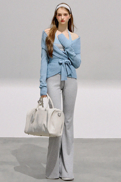 Striped Halterneck Knit Top Set-Up