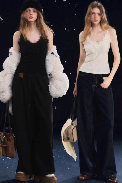 Soft Velvet Texture Lace Camisole