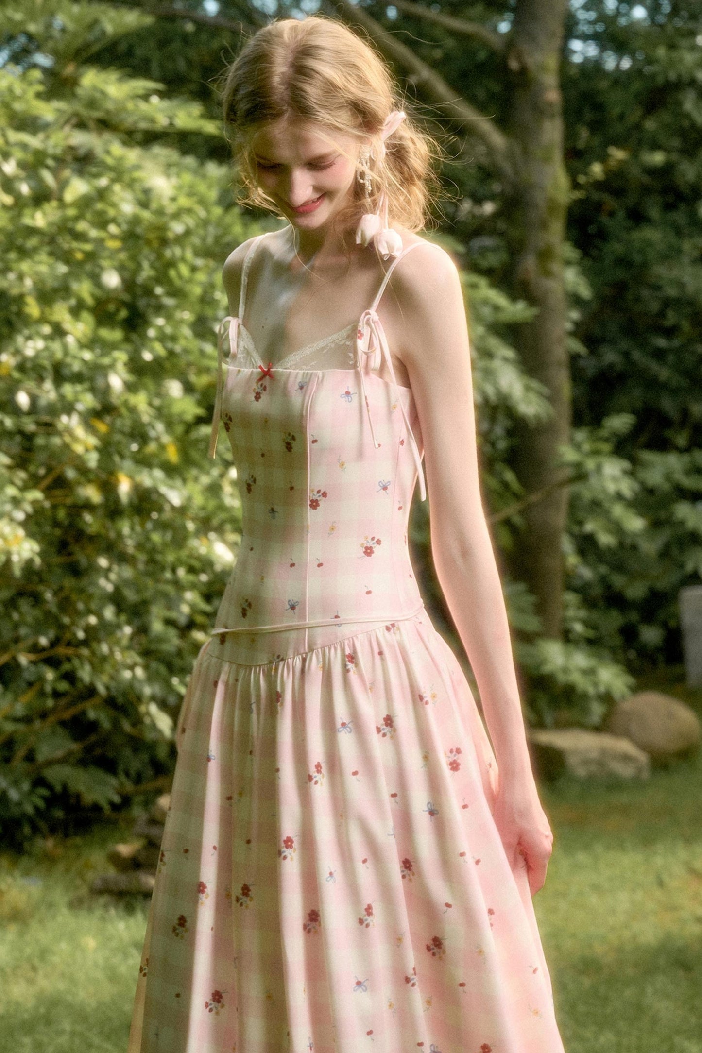 White Berry Lace Plaid Dress