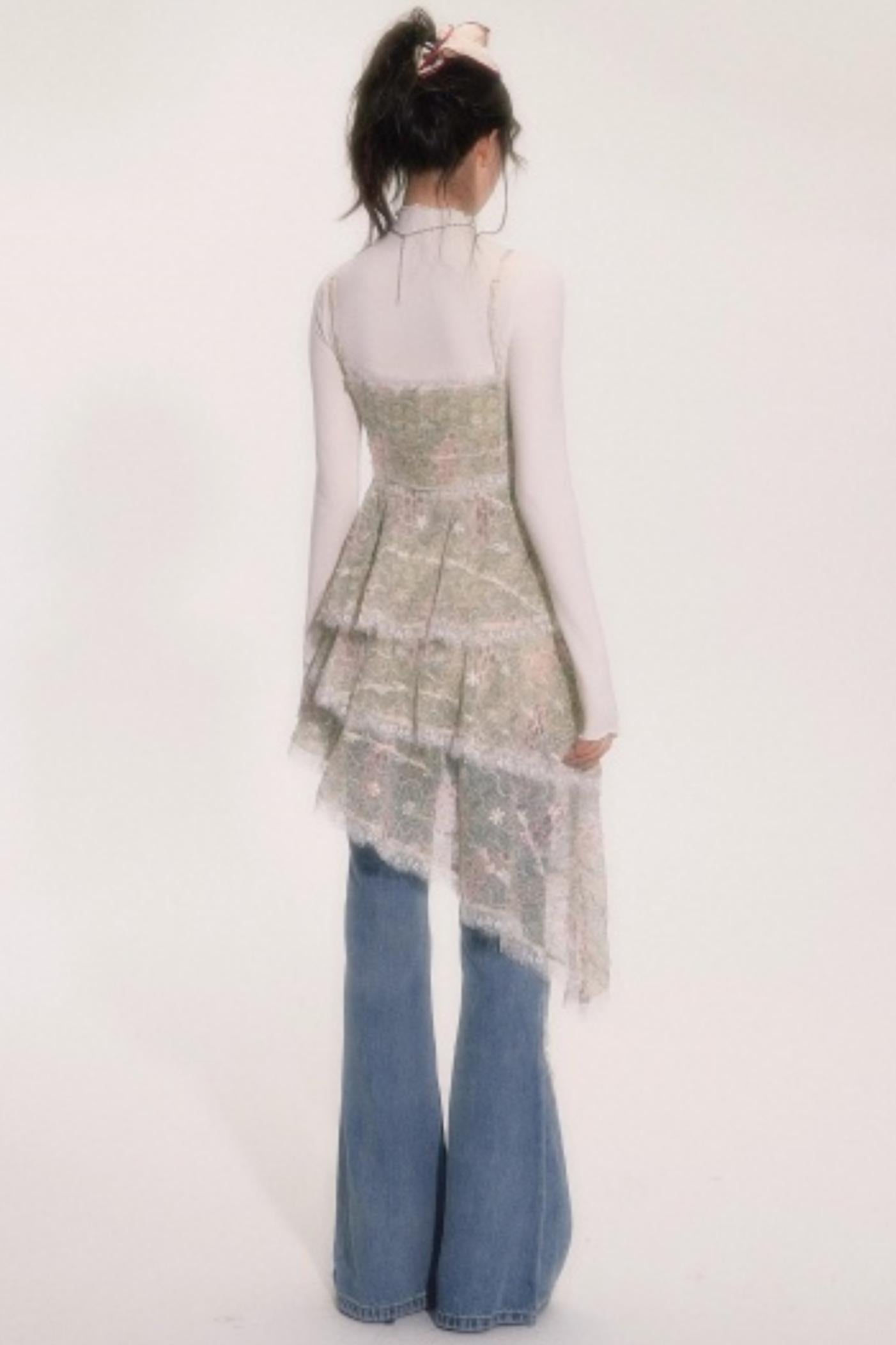 Embroidered Lace Ruffle Dress