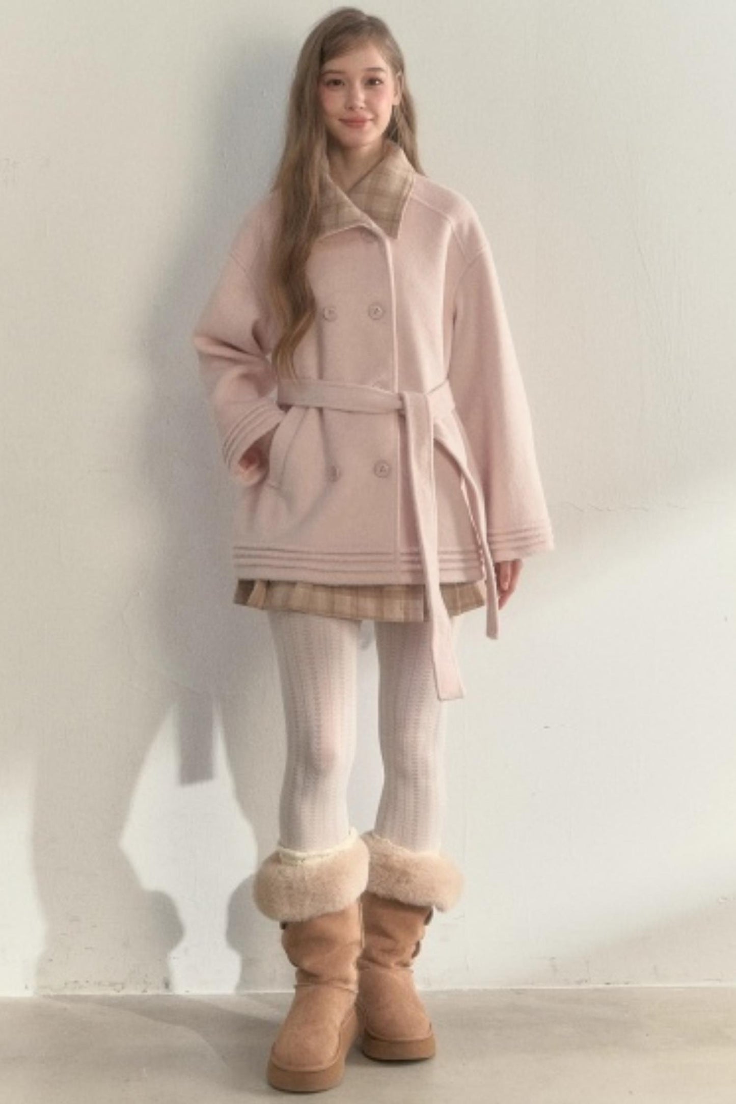 Plaid Double-Breasted Wool Coat