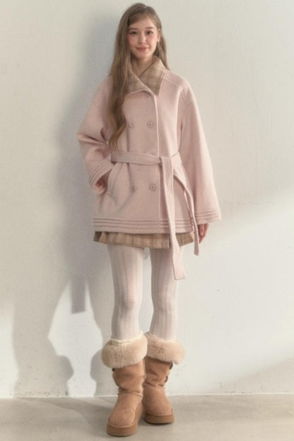 Plaid Double-Breasted Wool Coat