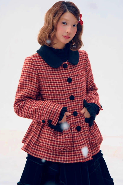 Red Plaid Woolen Coat