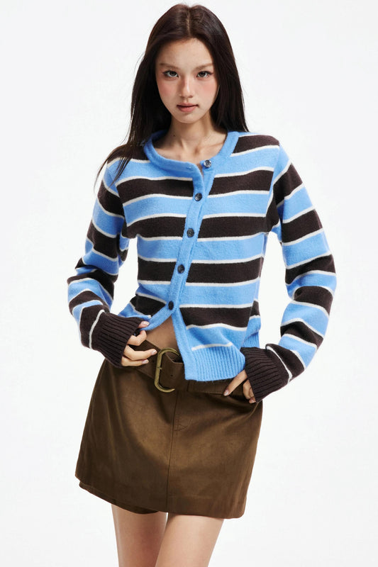 Retro Striped Knit Cardigan
