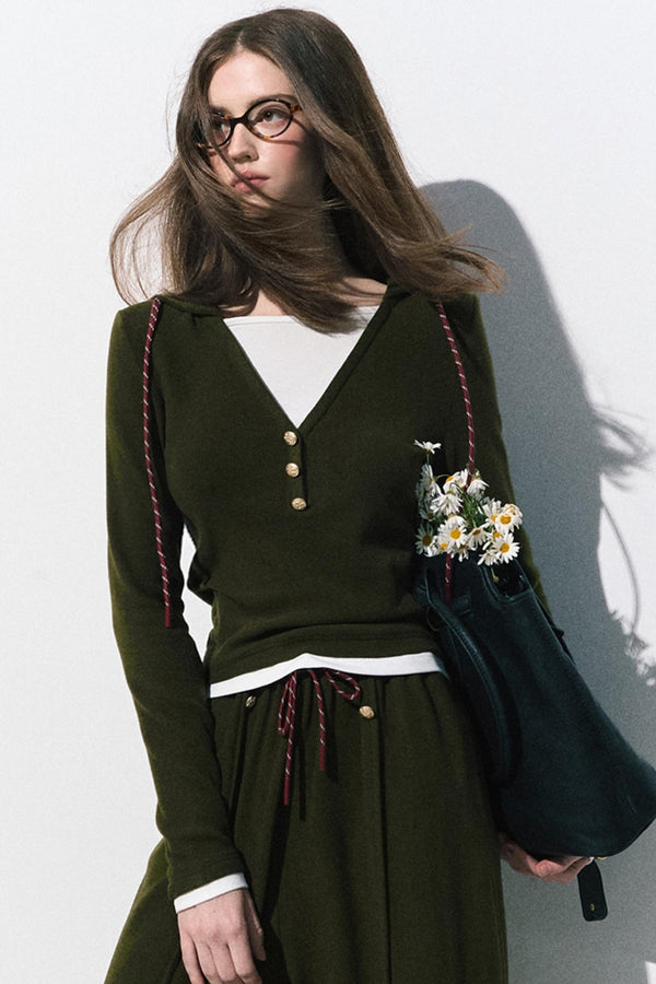 슬림 니트 트랙수트 셔츠와 바지 세트 