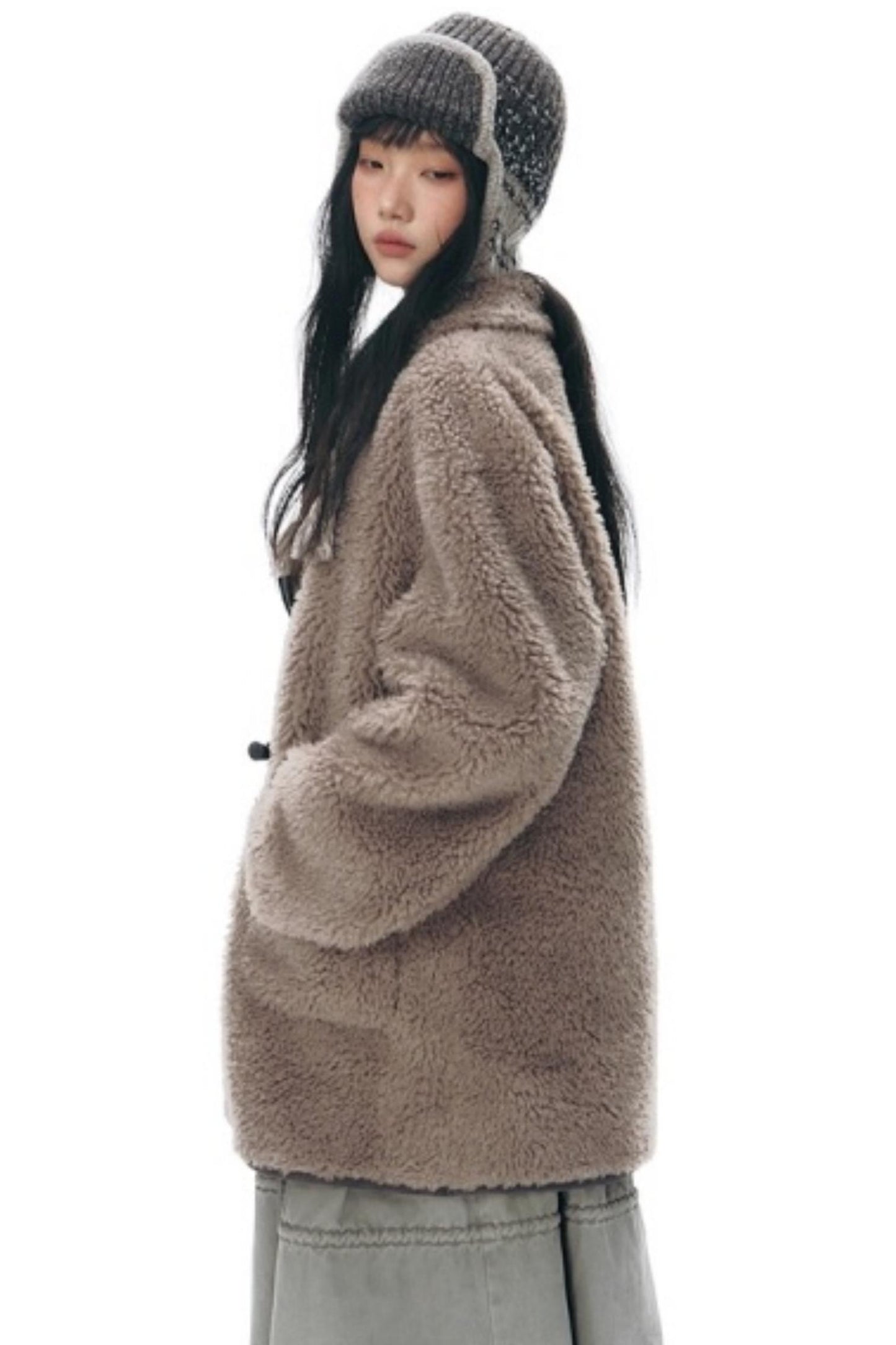 Lamb Wool Horn Button Jacket Set