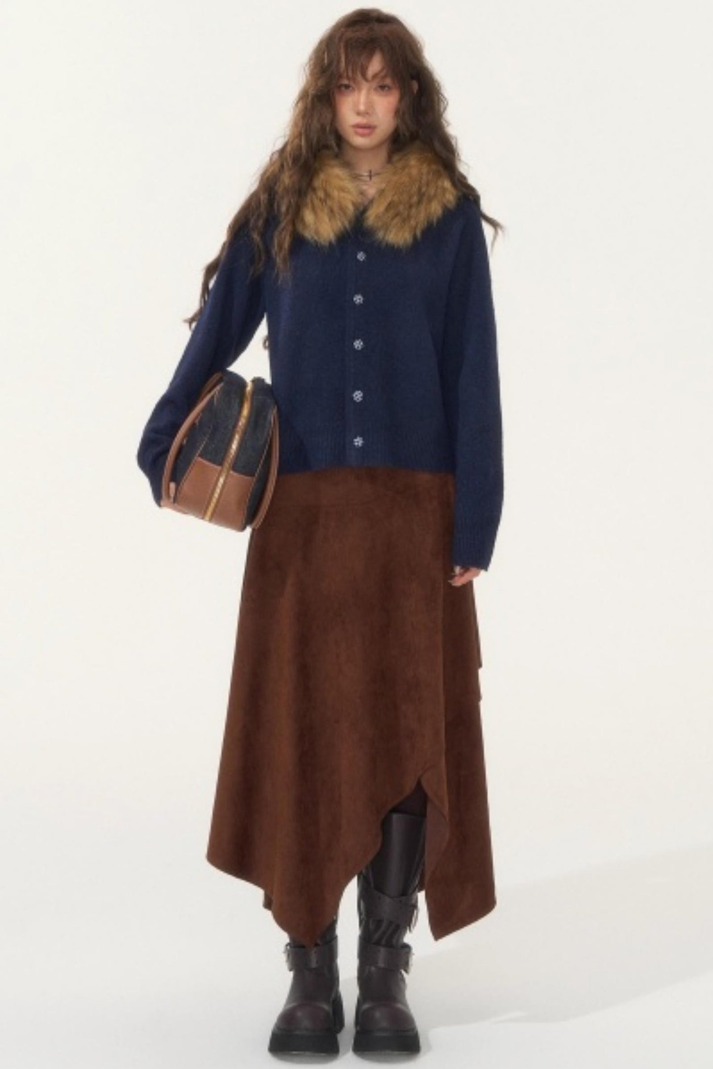 Detachable Fur Collar Cardigan