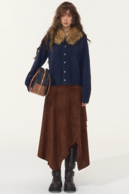 Detachable Fur Collar Cardigan