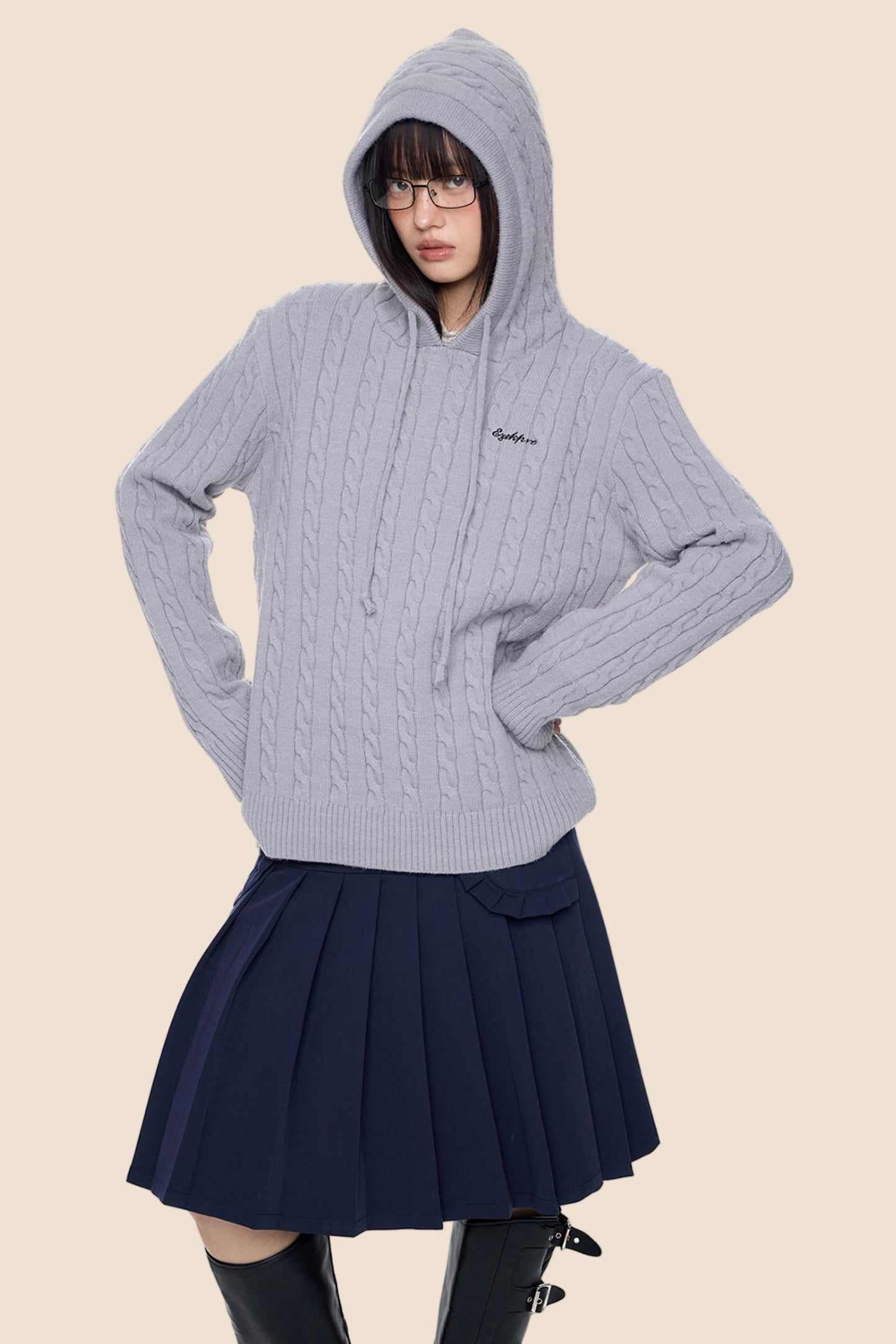 Twisted Embroidery Hooded Sweater