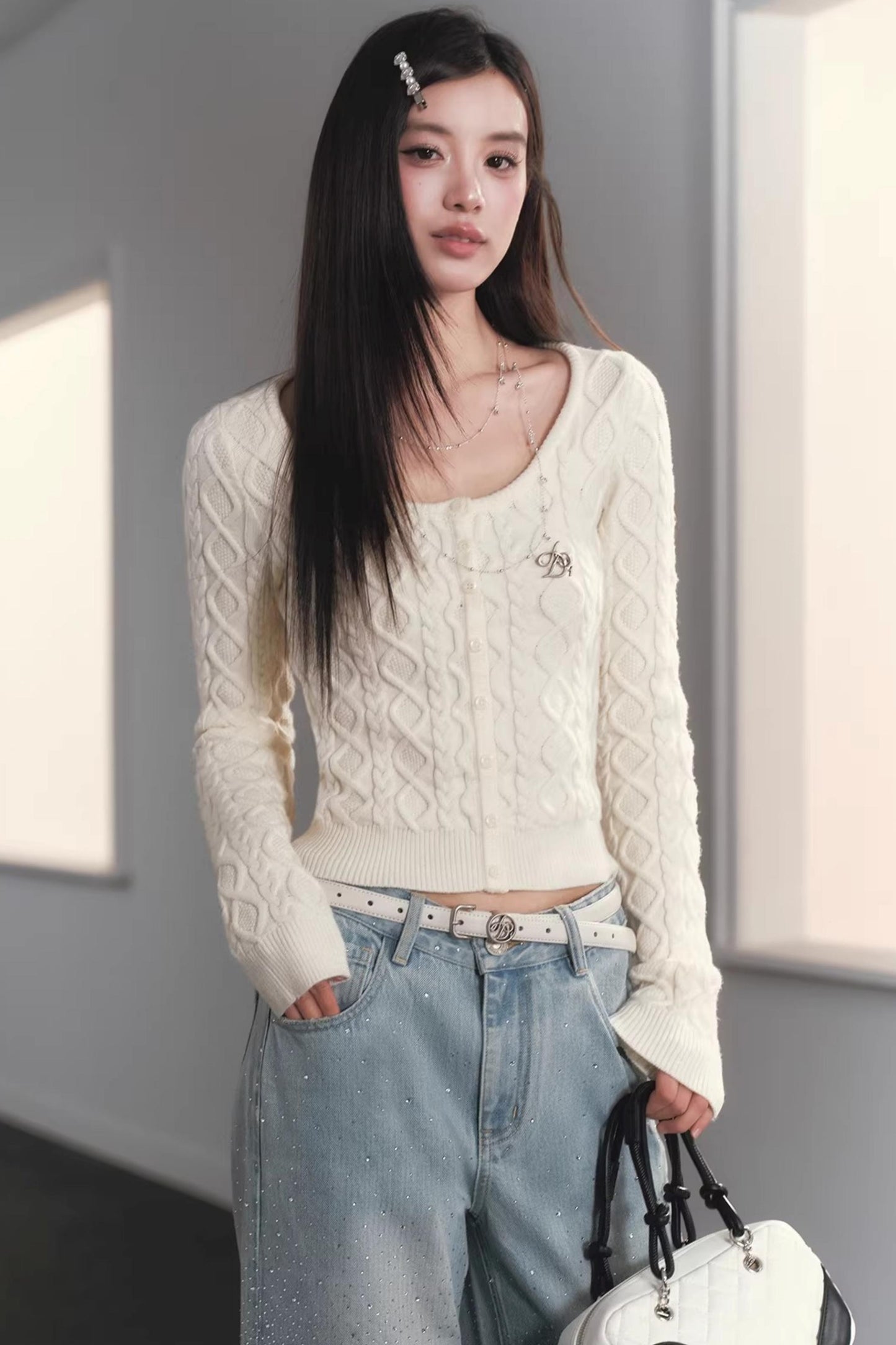 Slimming Cable Knit Sweater