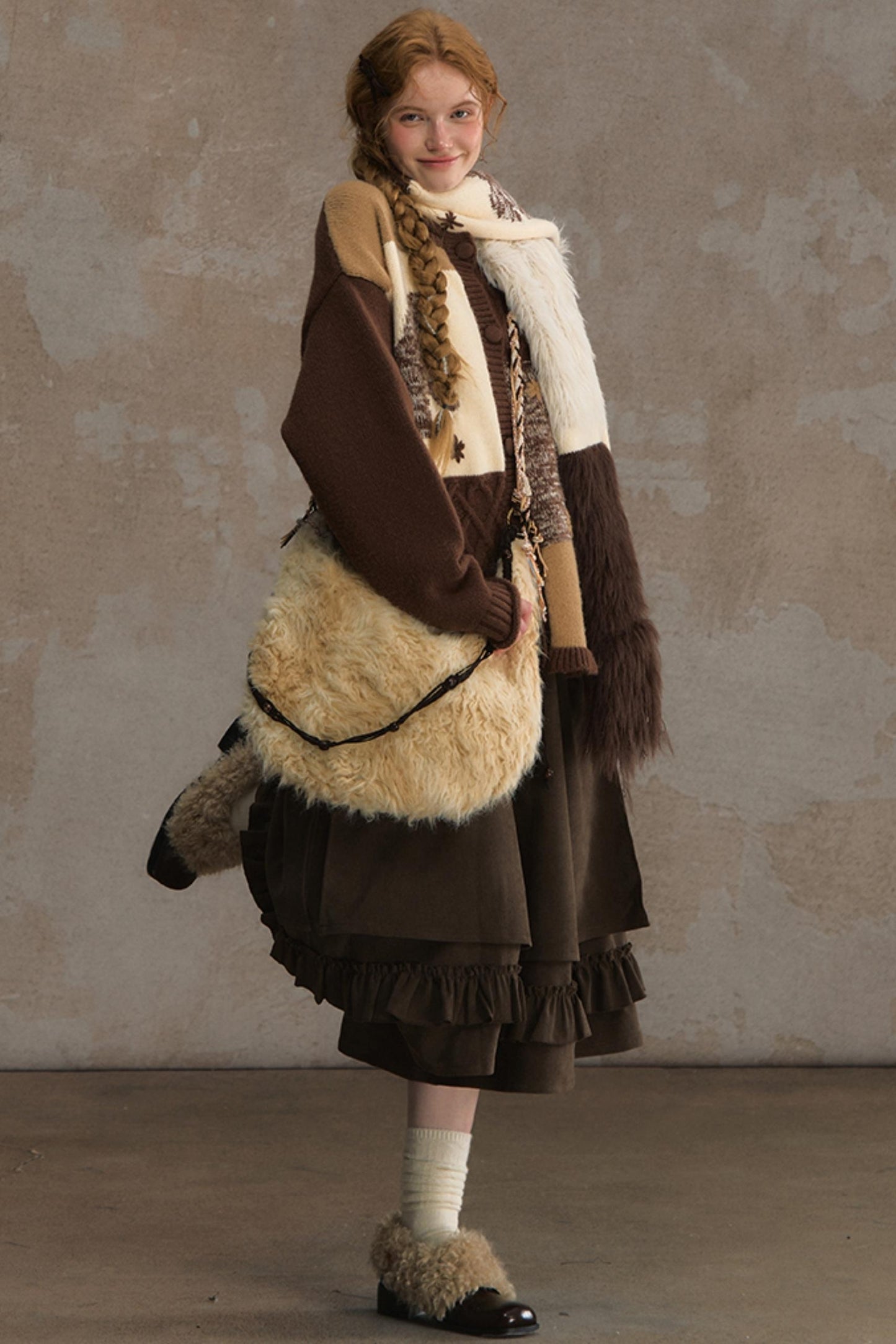 Soft Vintage Crew Neck Cardigan & Scarf Set-Up