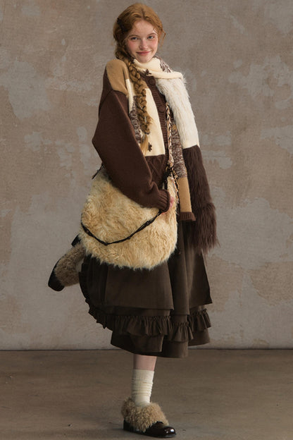 Soft Vintage Crew Neck Cardigan & Scarf Set-Up