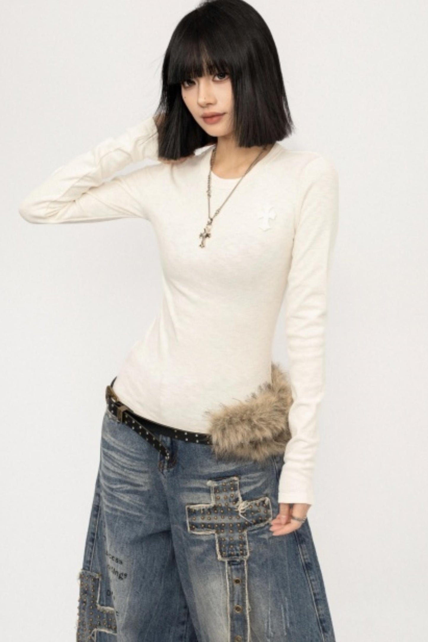 Retro Black Slim-Fitting Top