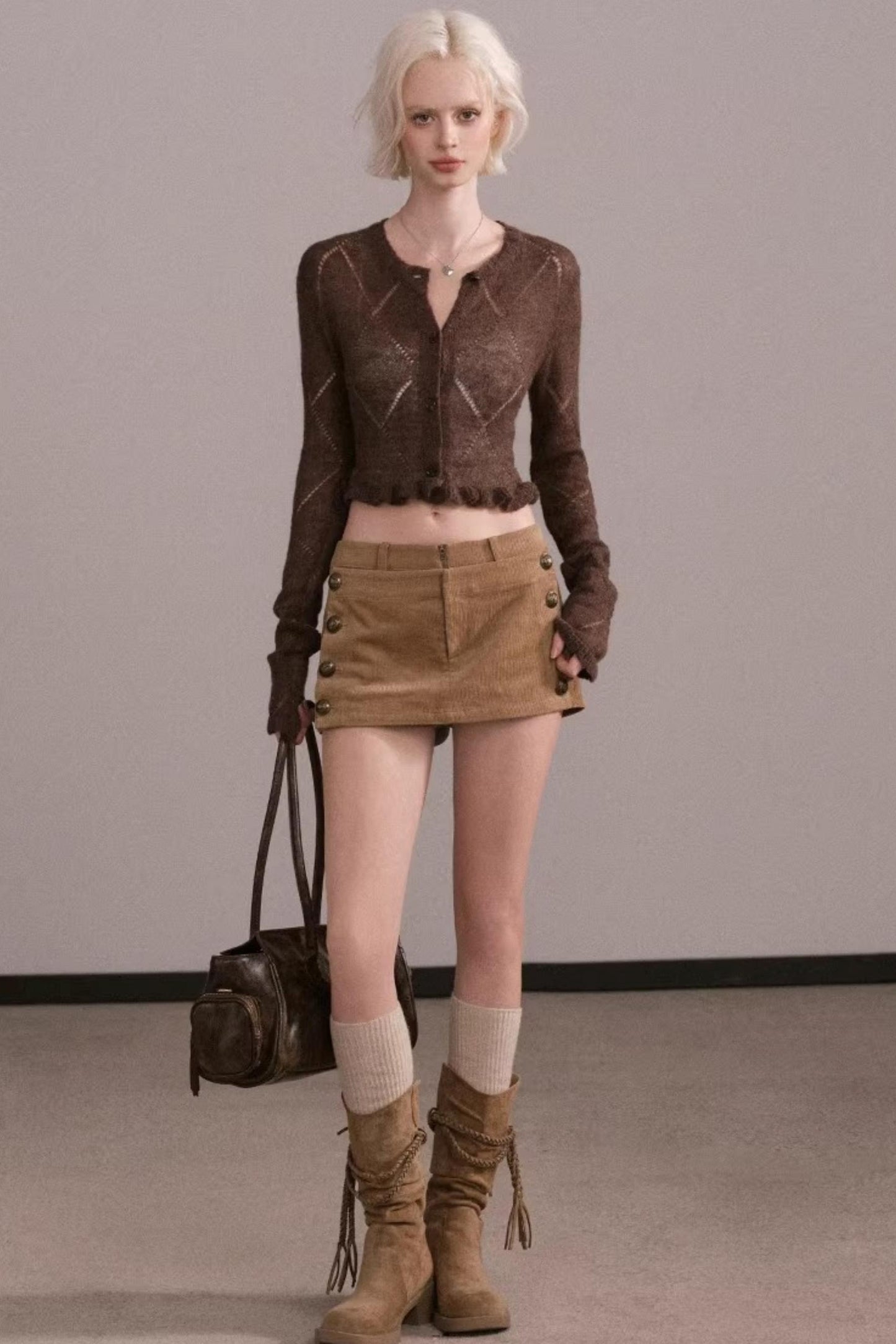 Coffee Argyle Knit Sweater