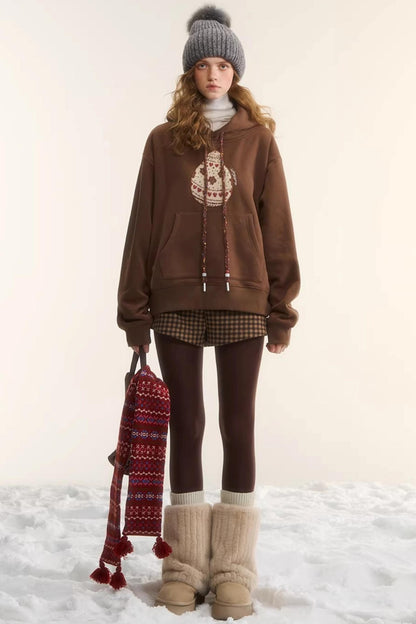 Brushed Fair Isle Hooded Top
