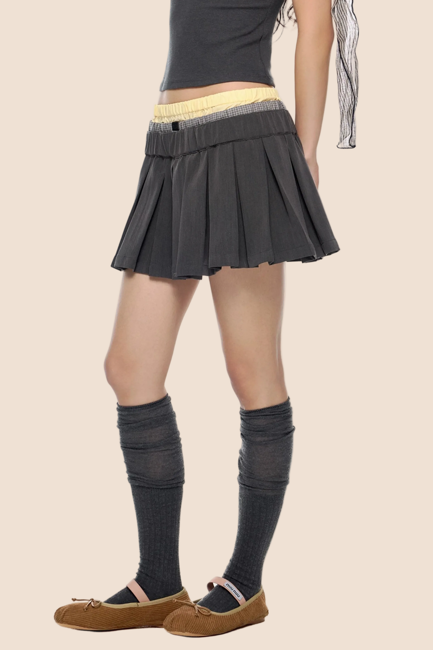 Plaid Patchwork Pleated Skirt