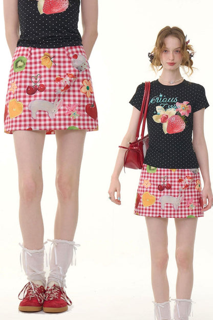 Summer Fruit High-Waisted Skirt