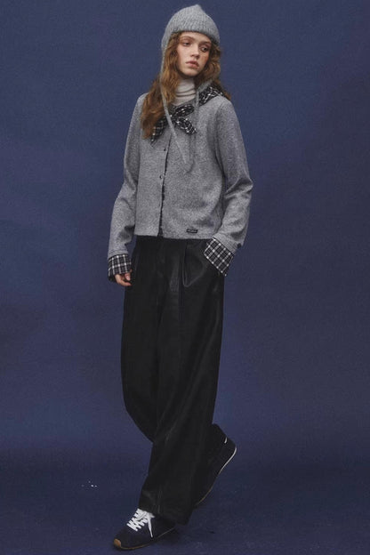 Wool Plaid Patchwork Cardigan