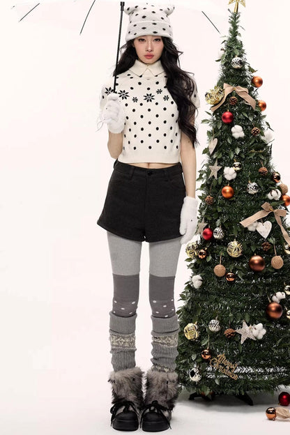 Gray-Pink Polka Dot Snow Socks