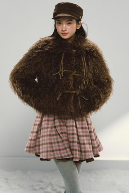 Plaid Retro Pleated Dress Set