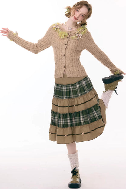 Patchwork Plaid Mid-Length Skirt