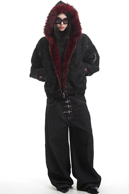 Retro Fur Collar Hooded Cotton Jacket