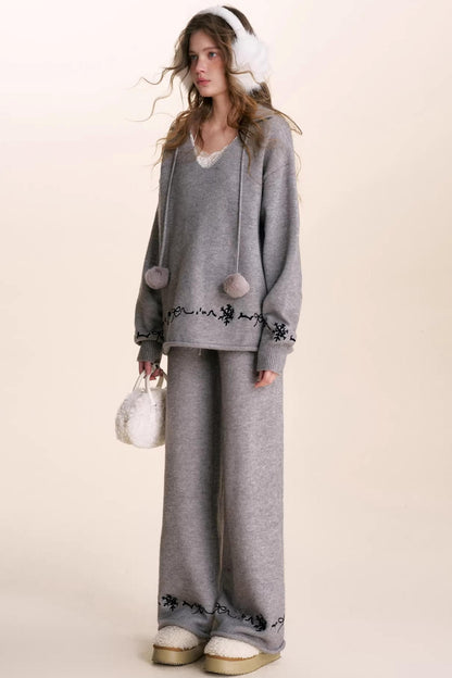 Snowflake Embroidered Knit Set-Up