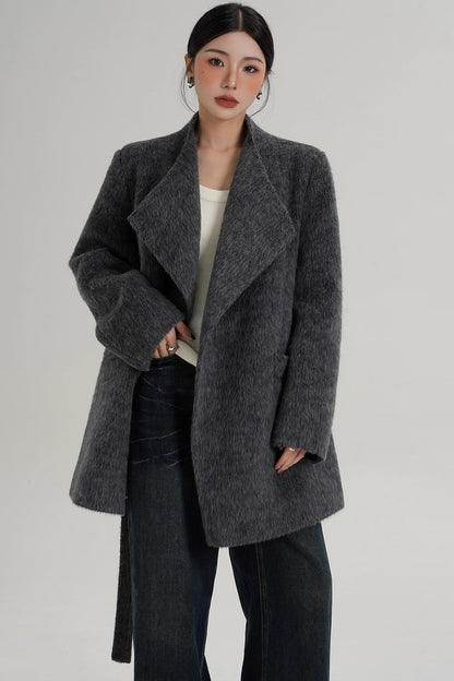 Elegant Gray-Blue Wool Coat