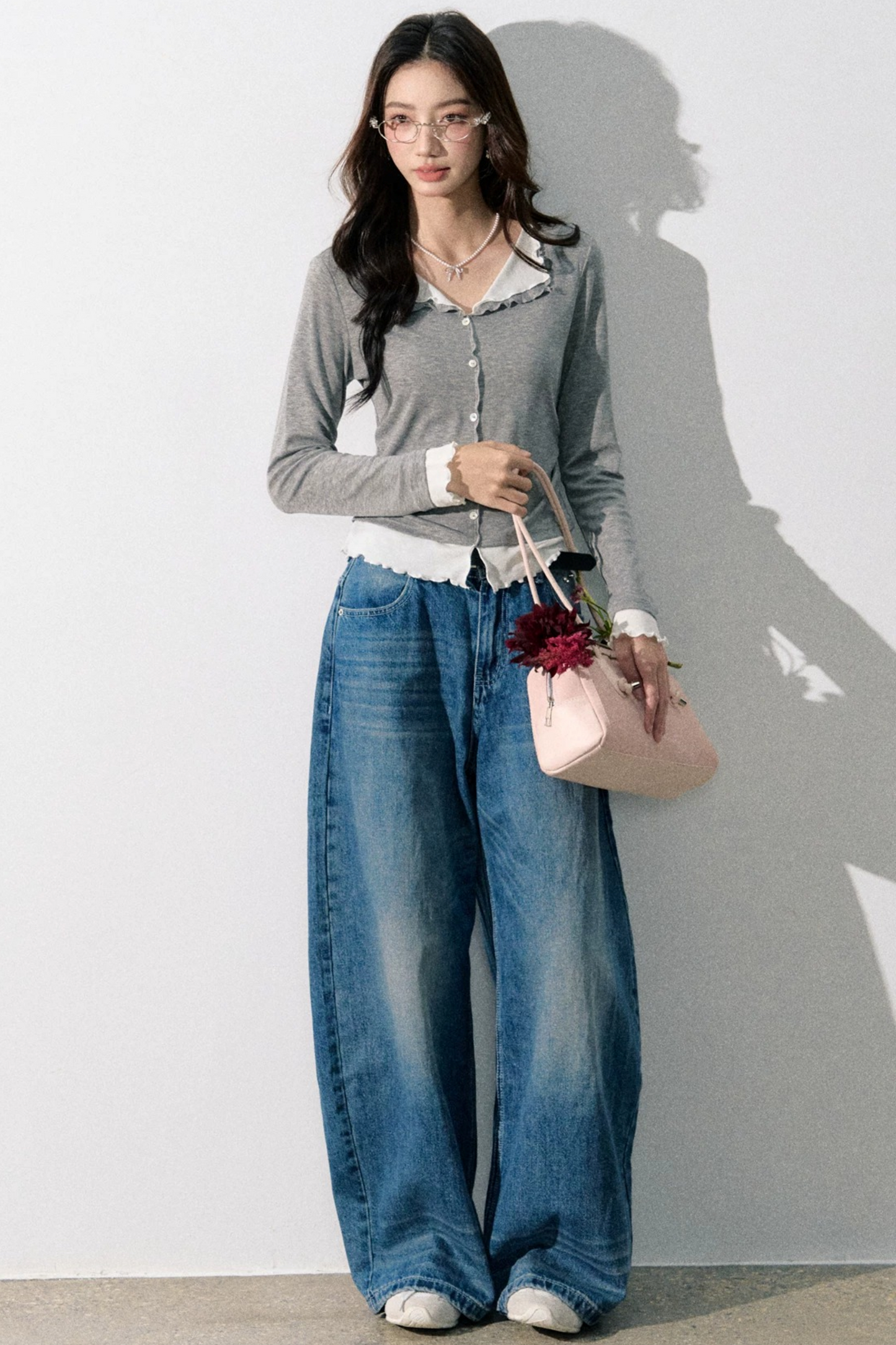 Miu-Style Collared Knit Sweater