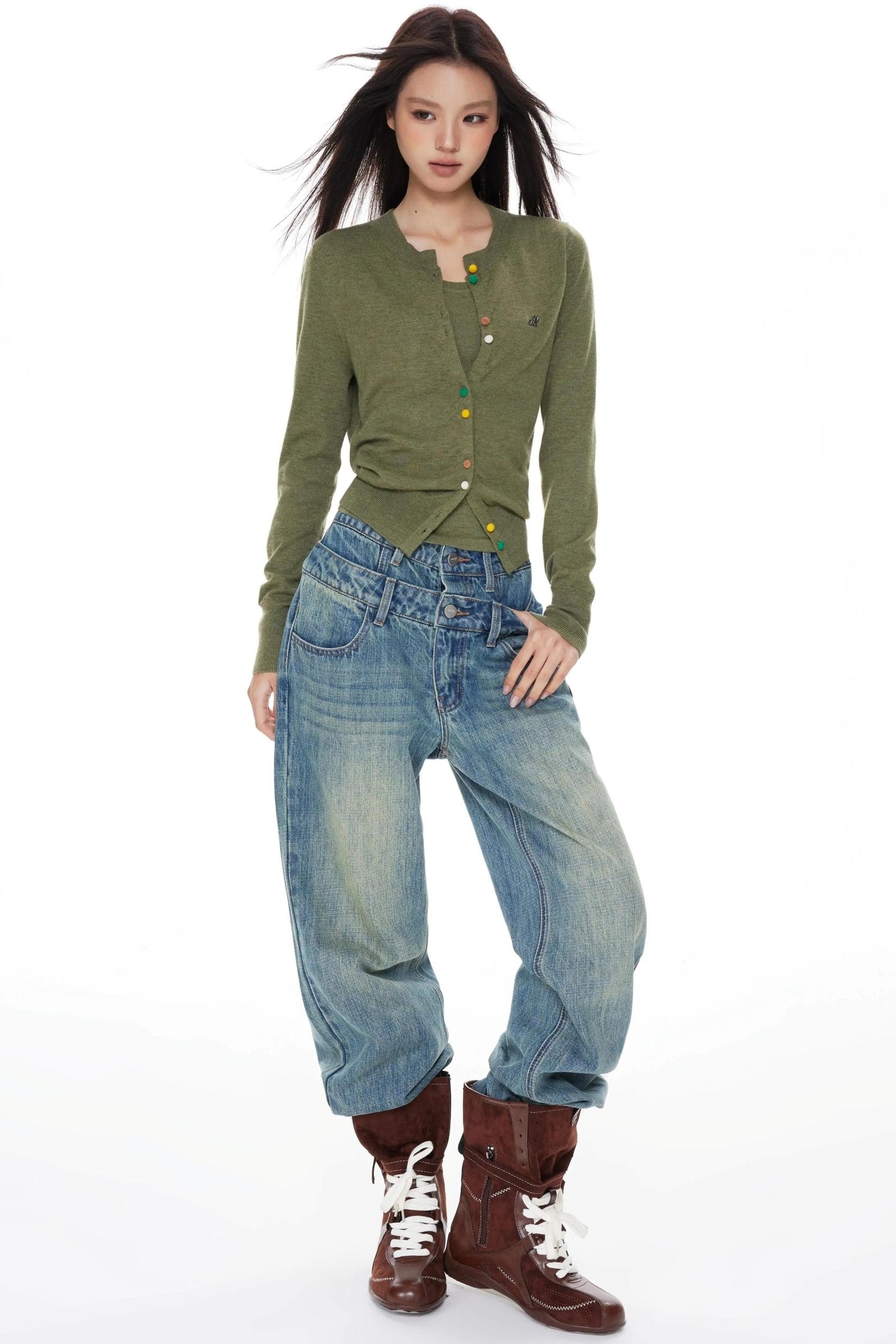 Colorful Knit Cardigan Set