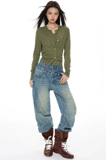 Colorful Knit Cardigan Set